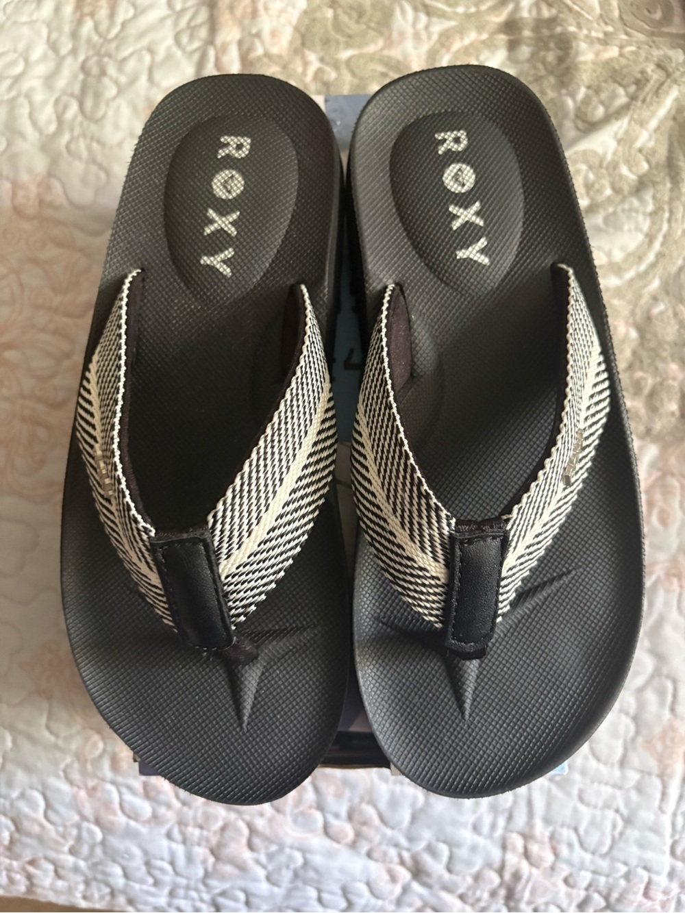 Roxy Black and White Stripe Flip Flop Sandals